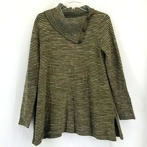EIGHT EIGHT EIGHT Cowl Neck Button Detailed Stripped Cotton Sweater Pullover